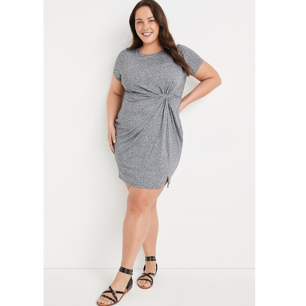 Maurices 24/7 Gray Front-Knot Mini Dress 2X
